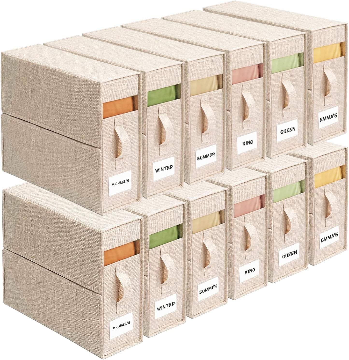 Pack 12 organiz. sábanas King/Queen con ventana plegable