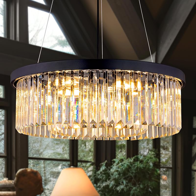 Lámpara colgante de cristal estilo granja 6 luces negras