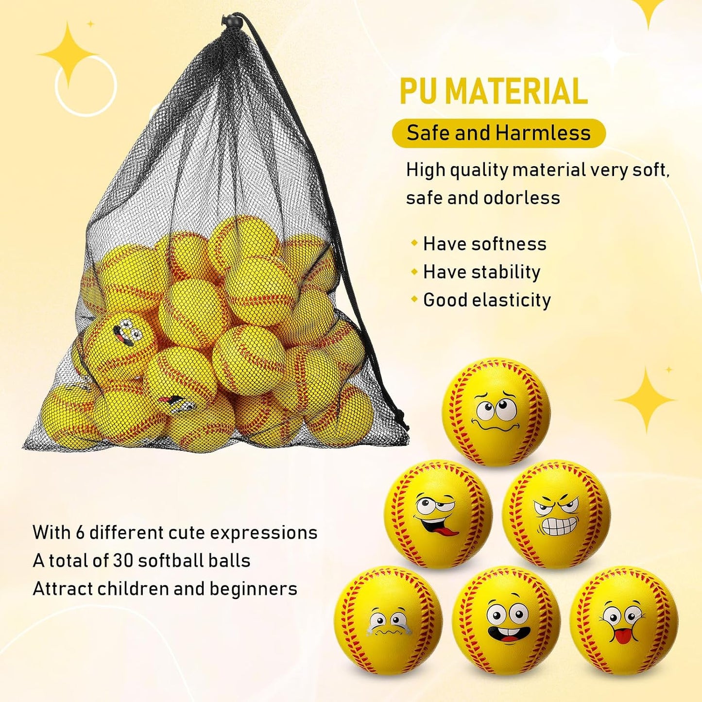 30 Pelotas Béisbol Foam 9" para Practicar con Bolsa Malla