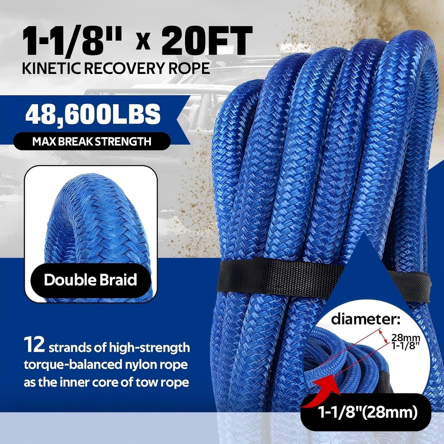 Cuerda cinética 1-1/8" x20ft 48600lb elástica
