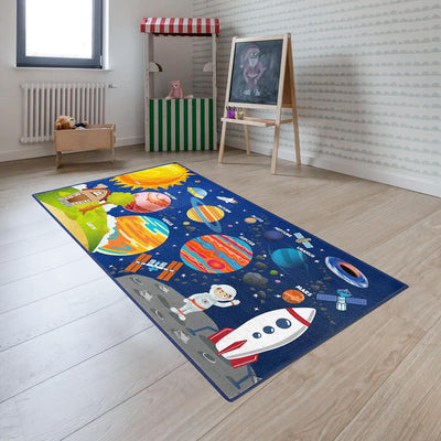 Alfombra espacial para niños diseño cohete astronauta