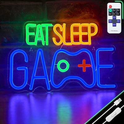 Letrero neón EAT SLEEP GAME con luz nocturna para niños azul