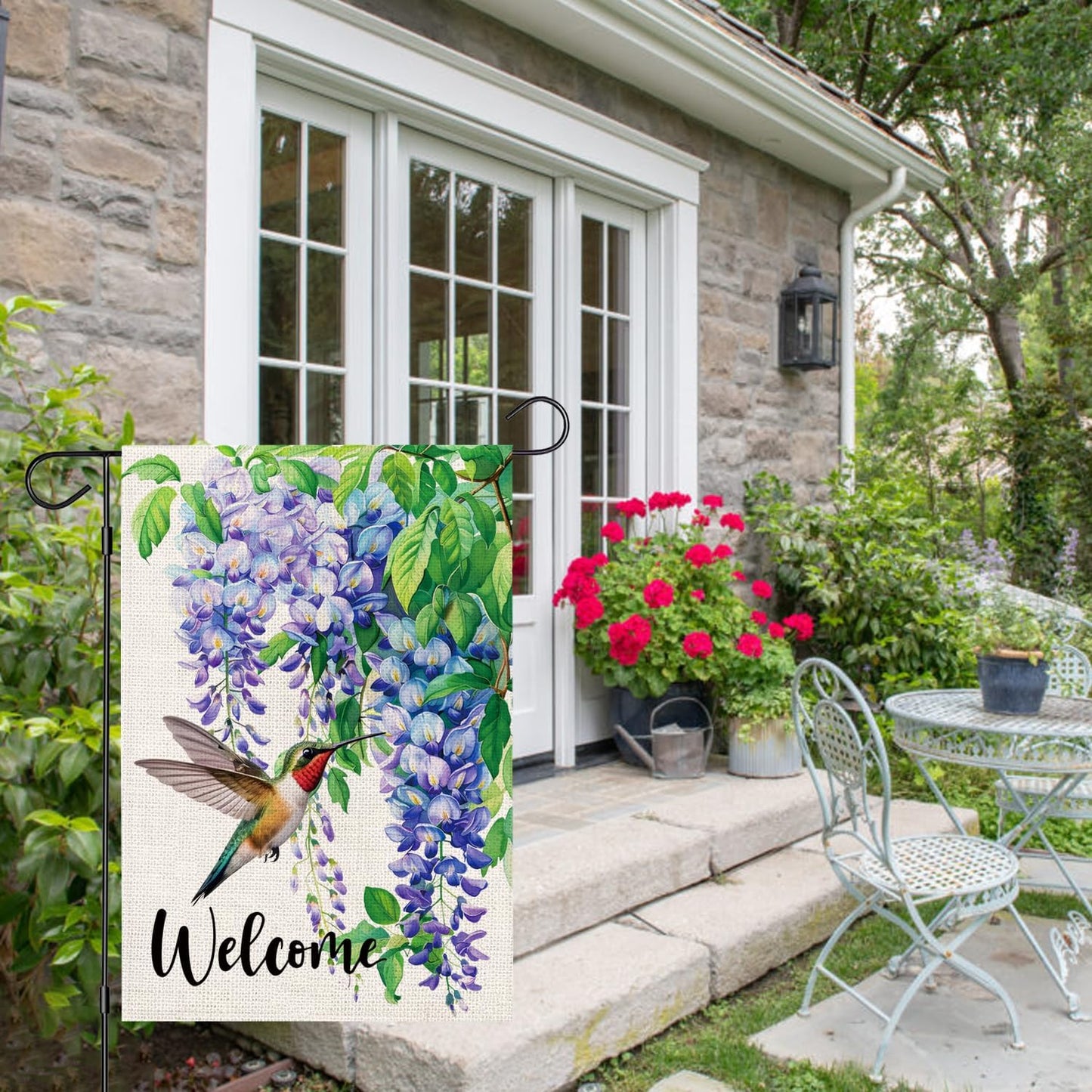 Bandera jardín colibrí 12x18pulg doble cara bienvenida