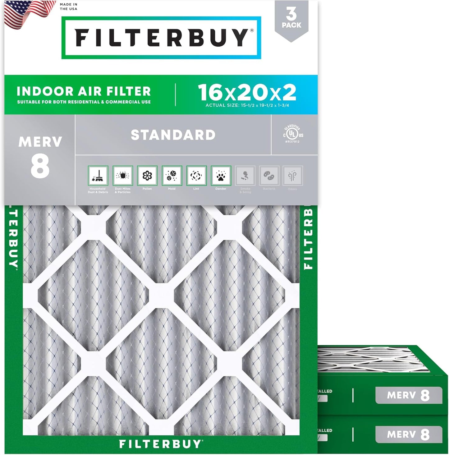 Filtro aire MERV 8 16x20pulg pack 3 para horno CA