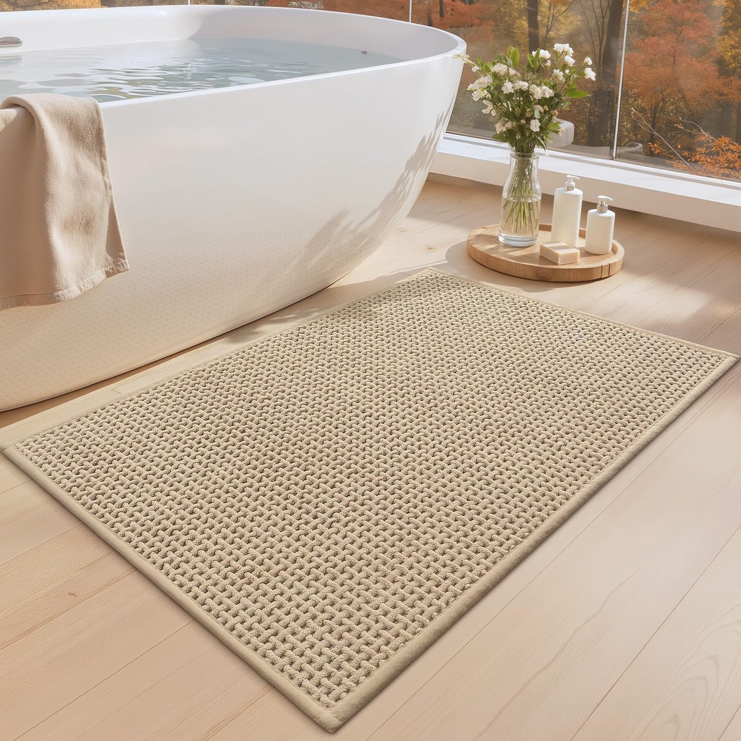 Tapete baño antideslizante 24x16pulg felpilla suave beige