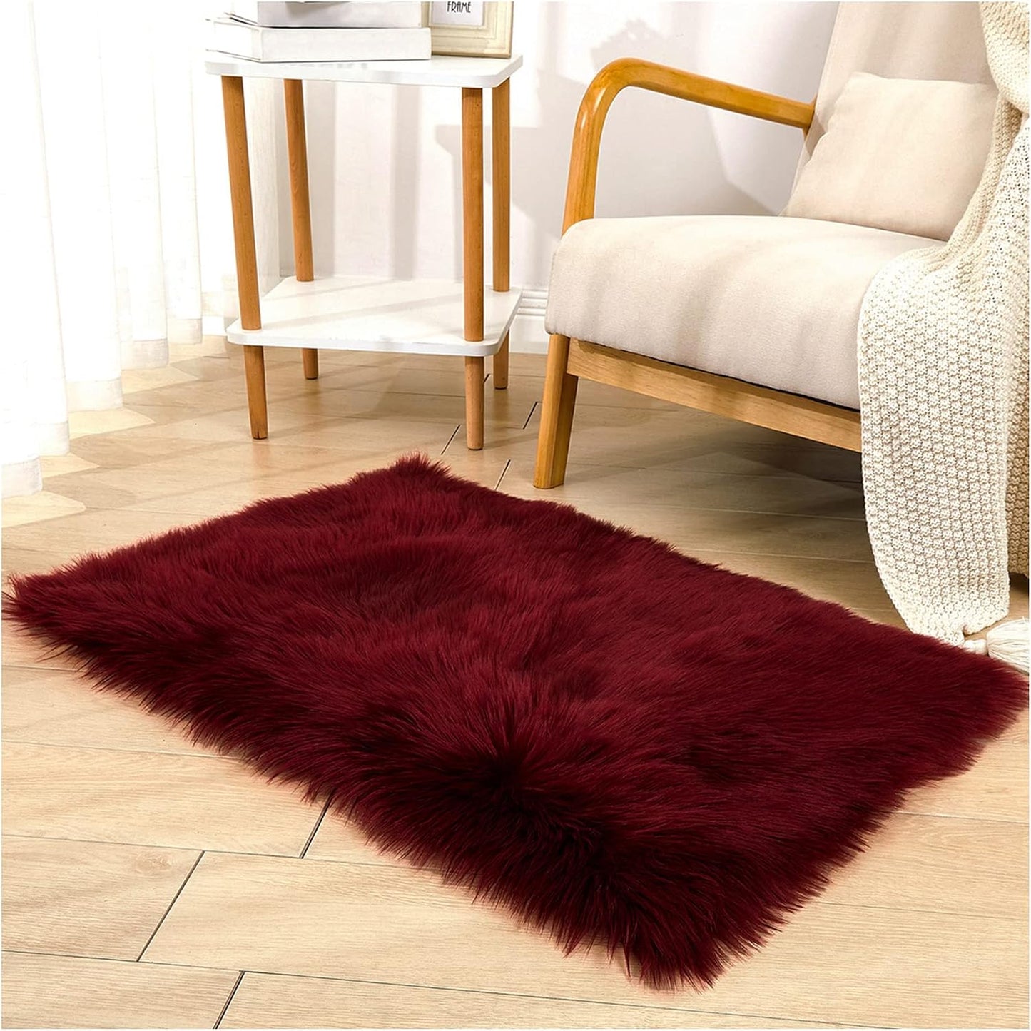 Alfombra peluda sintética 2x3ft burdeos dormitorio