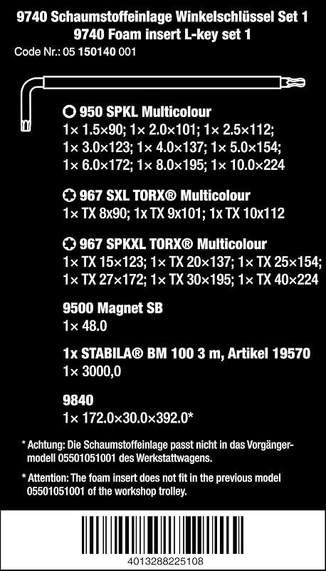 Inserto espuma L-Key set 20 pzas