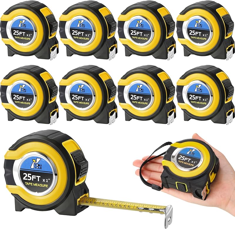 10 Cintas Métricas Acero Retráctil 25" Amarillo