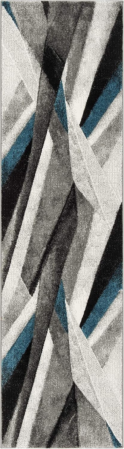 Alfombra pasillo 2'3"x6' gris y verde moderna no pelusa