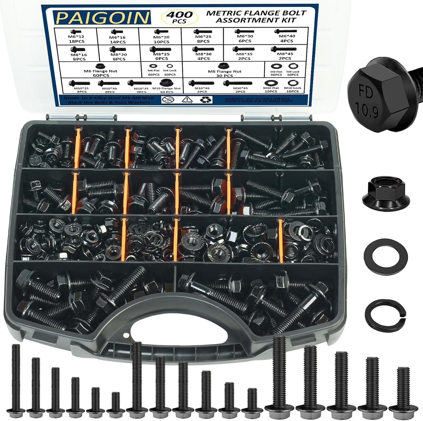 Kit 400 Pzas Pernos Métrica Grado 10.9 M6-M10 Negro