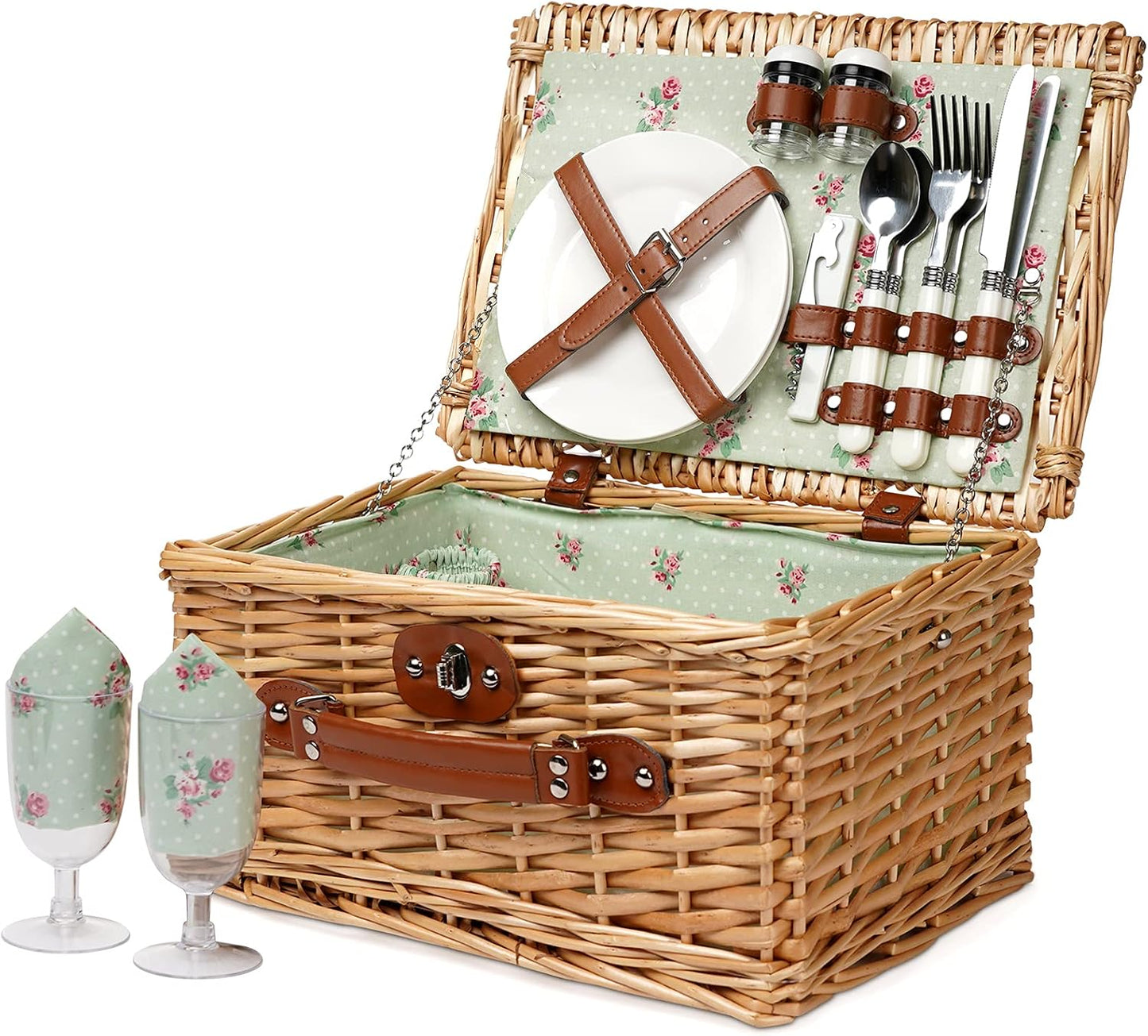 Cesta picnic mimbre para 2 con utensilios