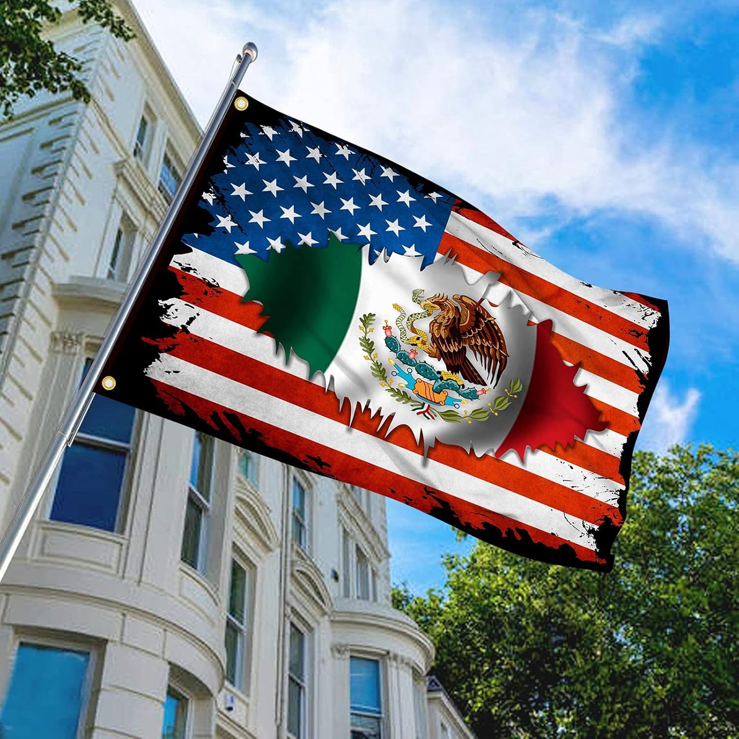 Banderas amistad México USA 3x5ft con ojales latón