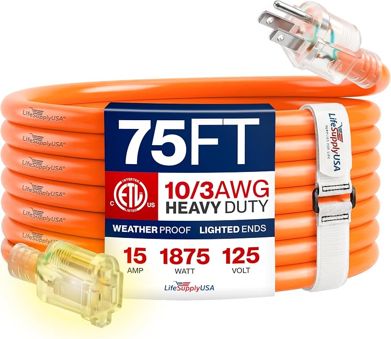 Cable extensión 75ft 10/3 SJTW impermeable 15A 125V