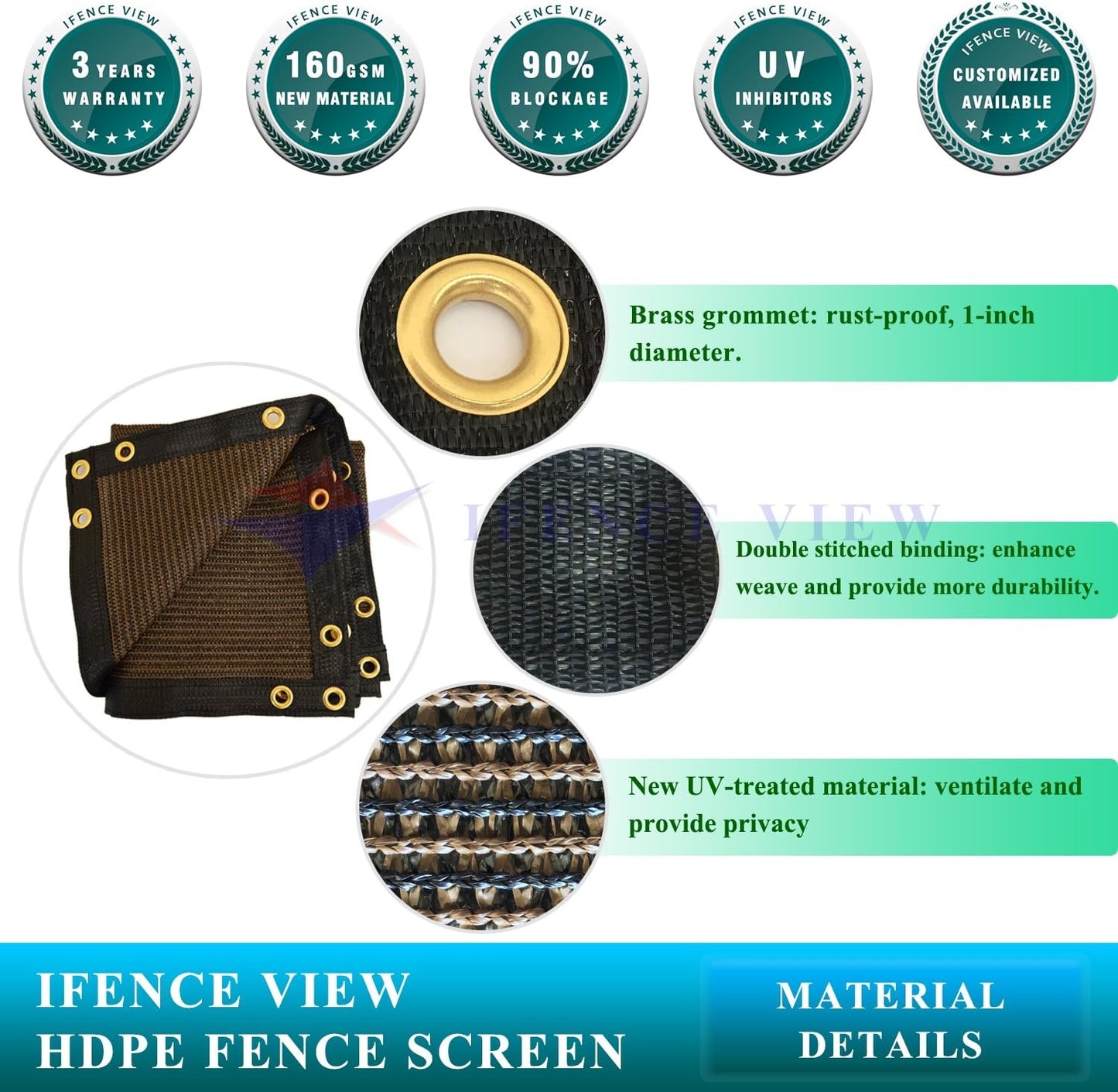 Tela sombra malla privacidad 4x5' para patio jardín 160 GSM