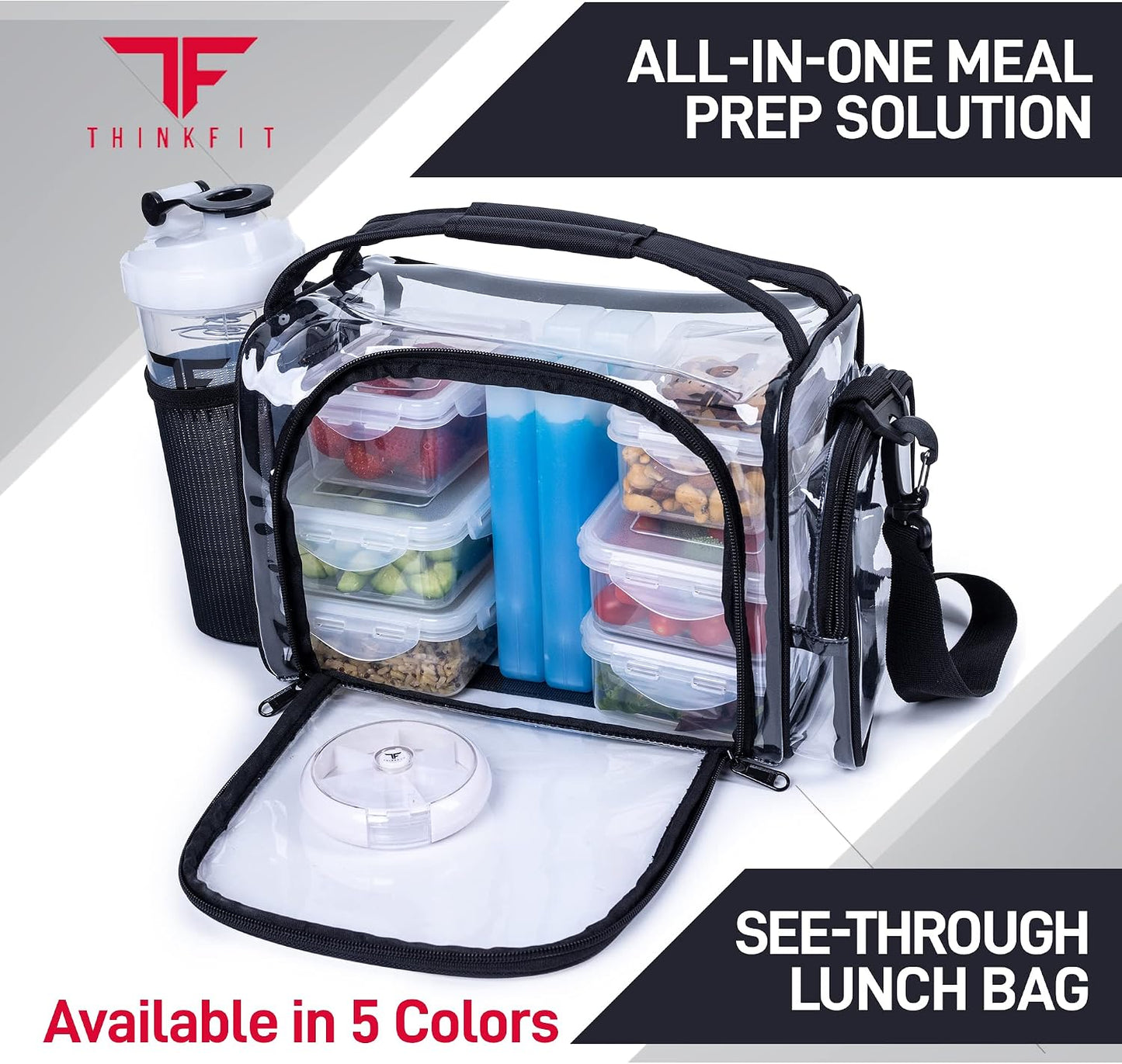 Bolsa almuerzo transparente 6 recipientes reutiliz.