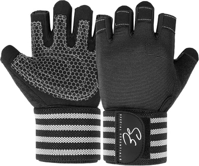 Guantes gimnasio sin dedos antideslizante con correa muñeca
