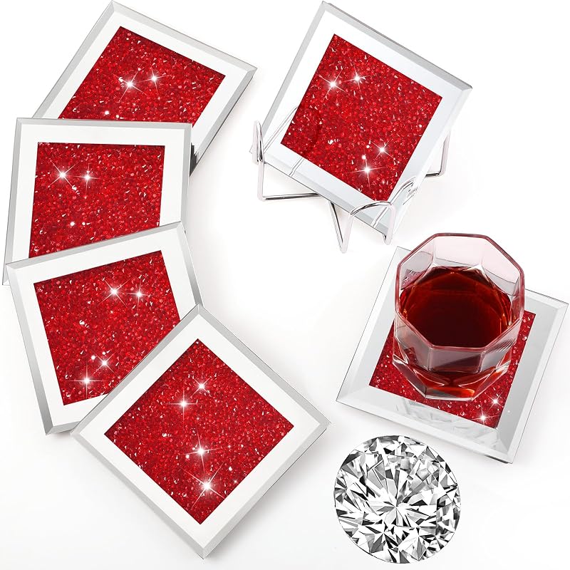 6 Pzas posavasos cristal diamantes con espejo decoración