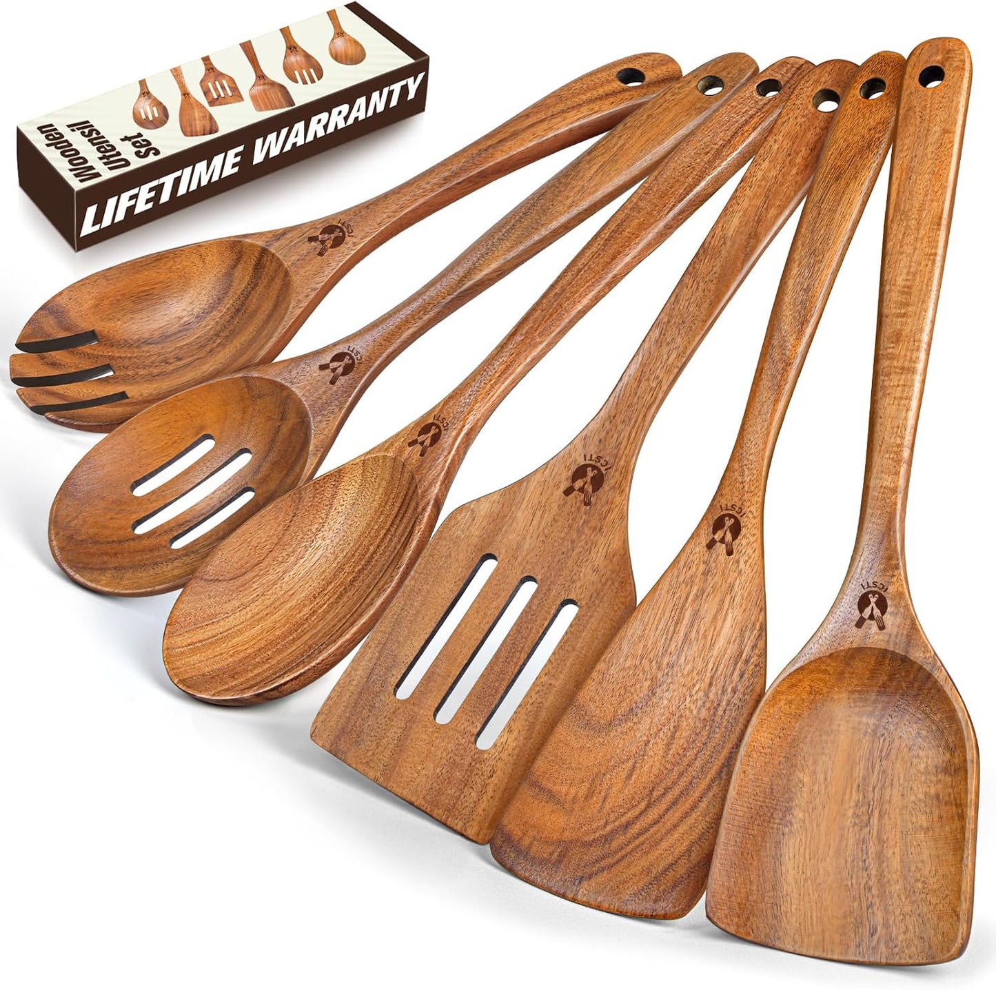 Set 6 Cucharas Madera Teca Mango Largo
