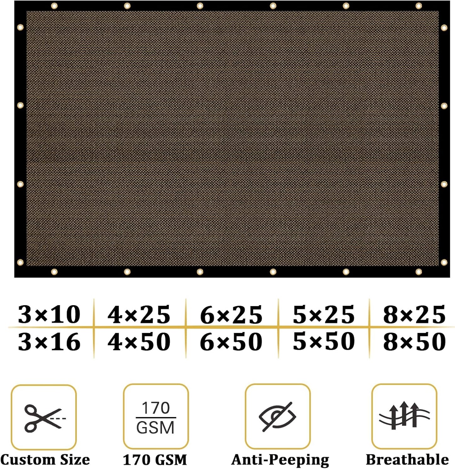 Red de sombra para cerca 3x16ft resistente 170gsm malla marrón