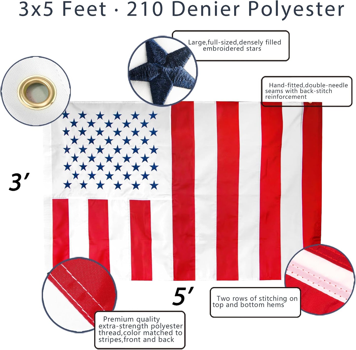 Bandera paz civil EE.UU. 3x5ft estrellas bordadas rayas