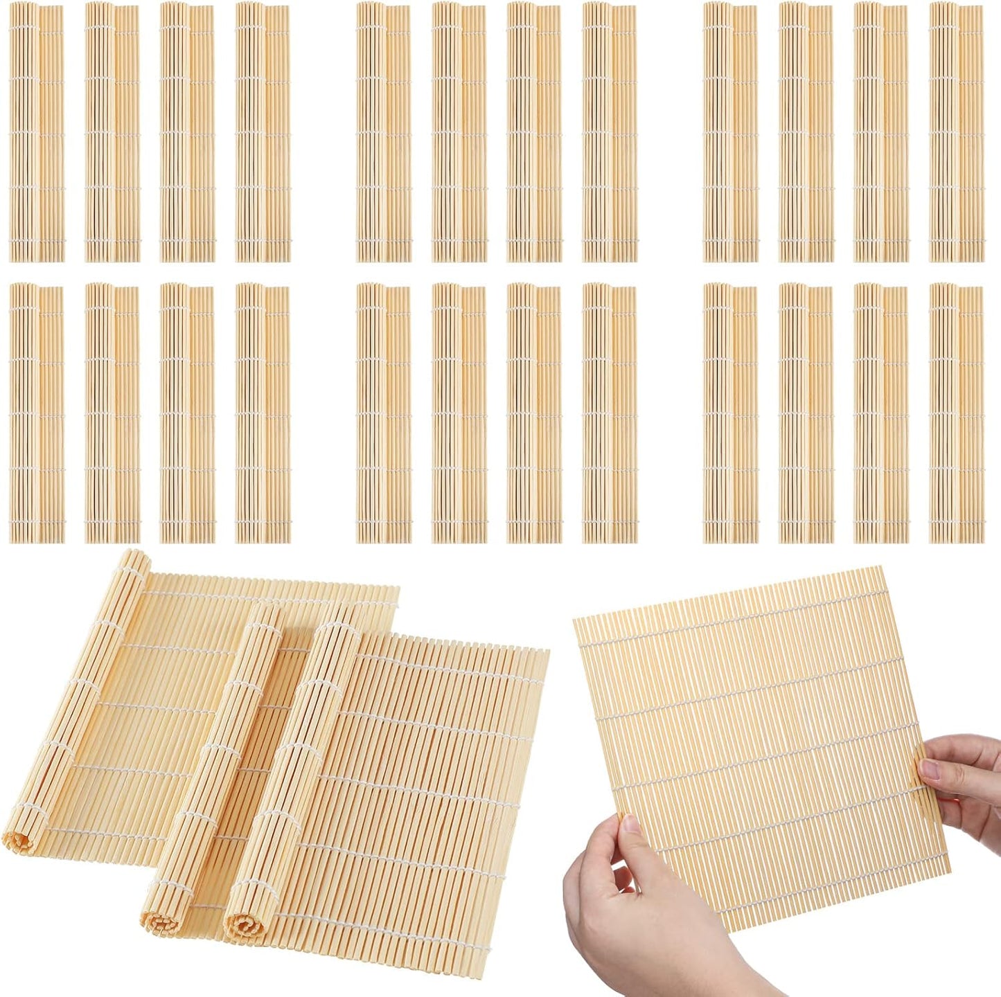 24 Alfombrillas Sushi Bambú Antiadherente 9.5x9.5pulg