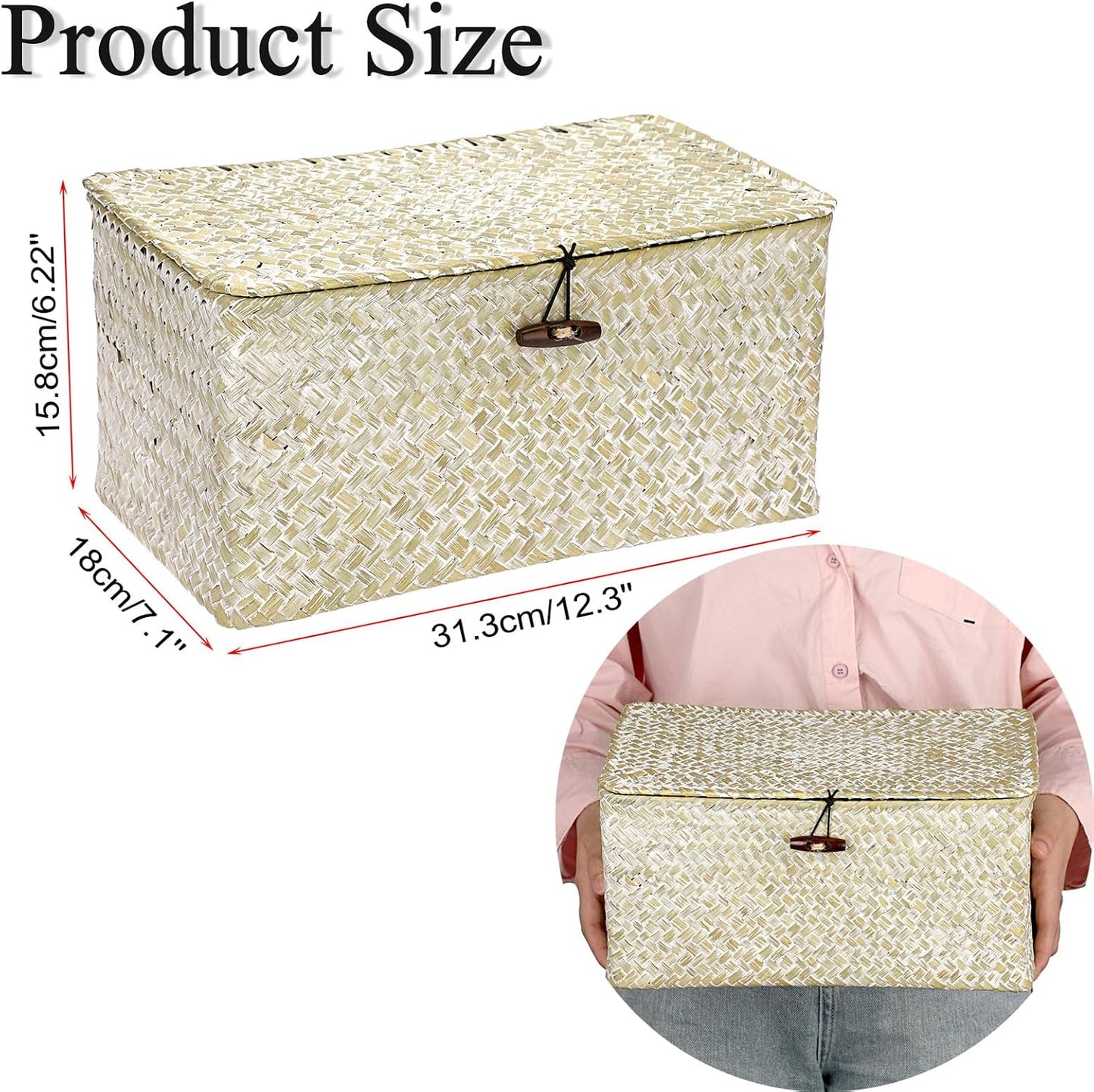 Canastas mimbre tejido a mano con tapa para hogar y armario