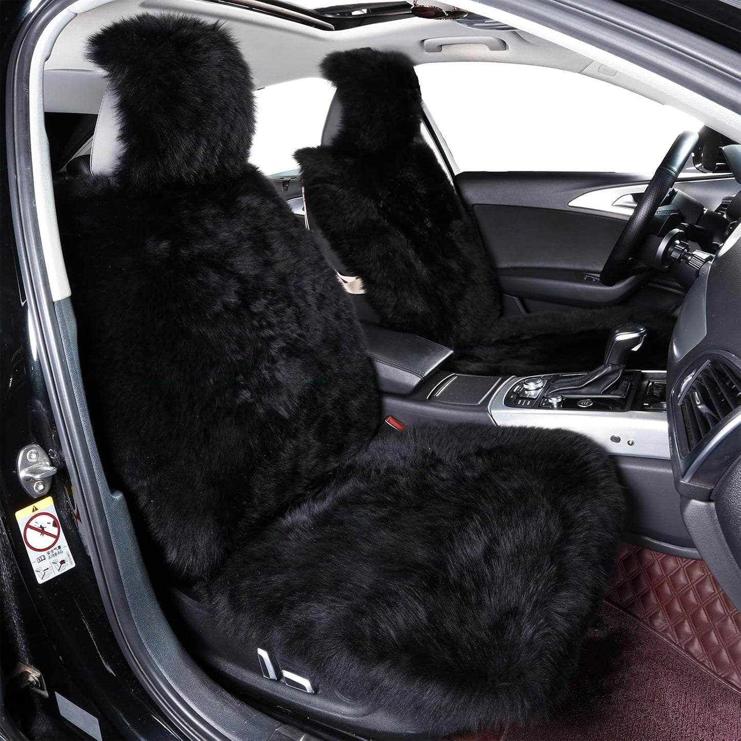 Funda asiento coche piel oveja esponjosa negro