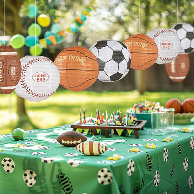 8 Linternas papel deportivas 12pulg fútbol béisbol baloncesto
