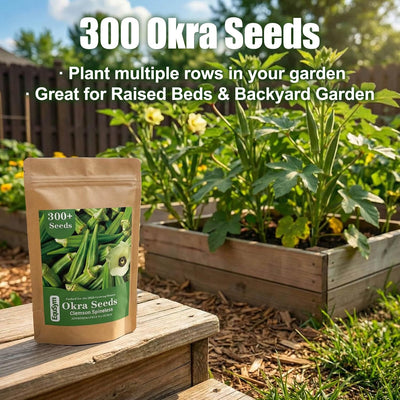 300 Semillas Okra Clemson Pleno Sol Germinación 7-14 Días