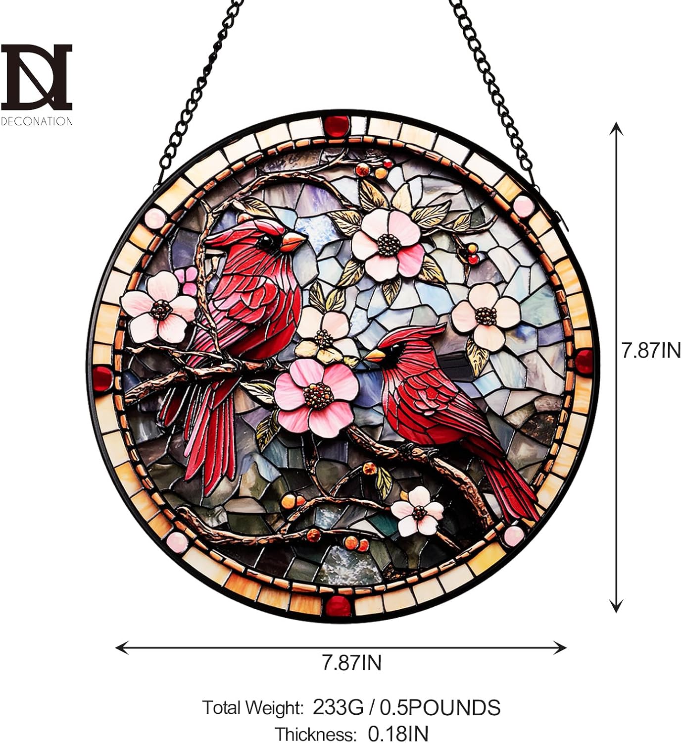 Atrapasol Vitral Cardinal colgante metal decoración pared