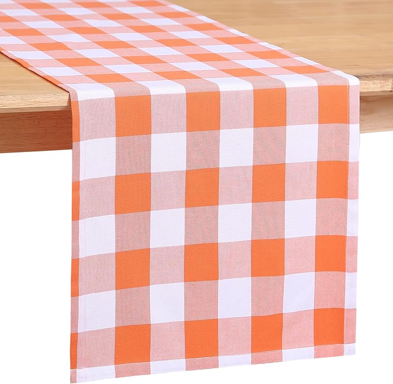 Camino mesa vintage 14x48pulg naranja y blanco