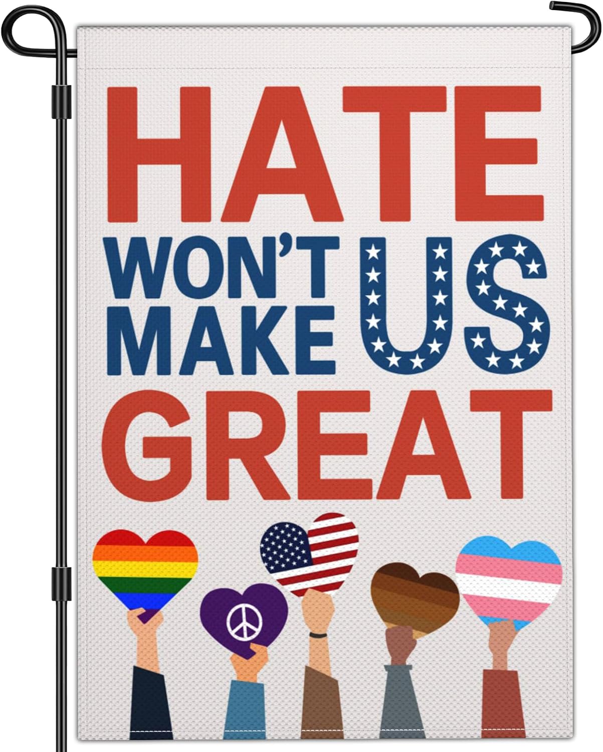 Bandera jardín 12x18pulg texto kindness peace equality diversity