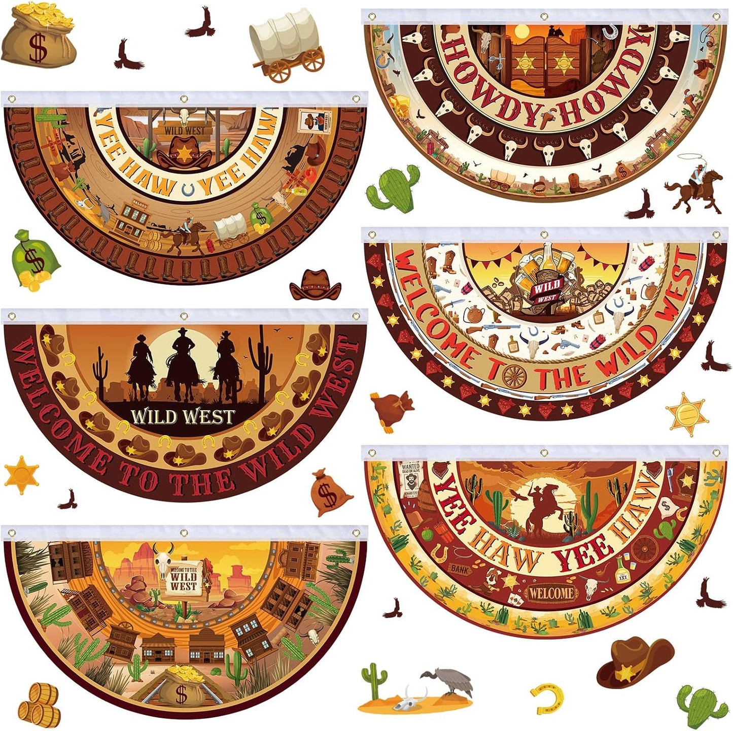 6 Banderines Vaquero 1.5x3pies Decoración