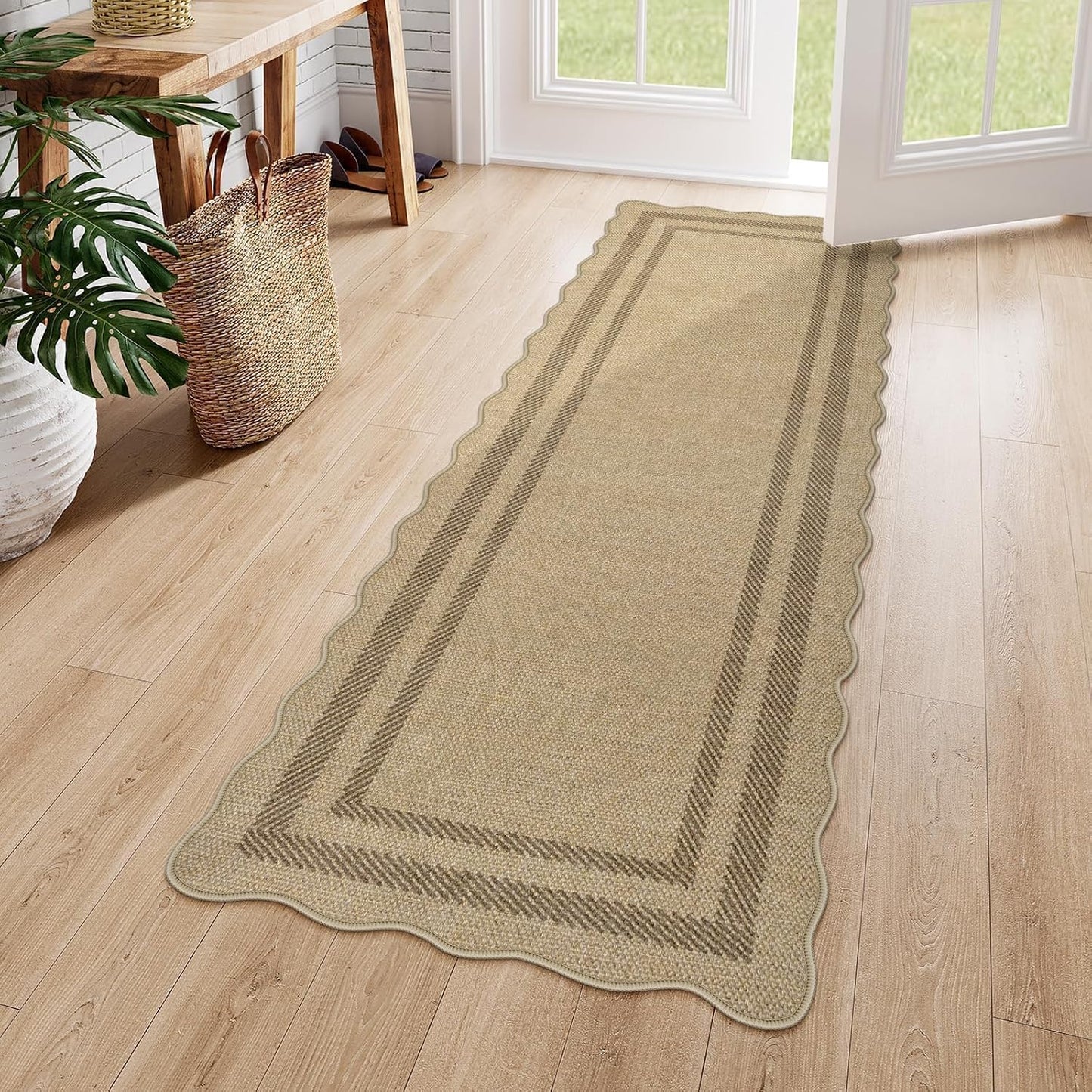 Alfombra pasillo yute geométrica marrón claro antiderrap
