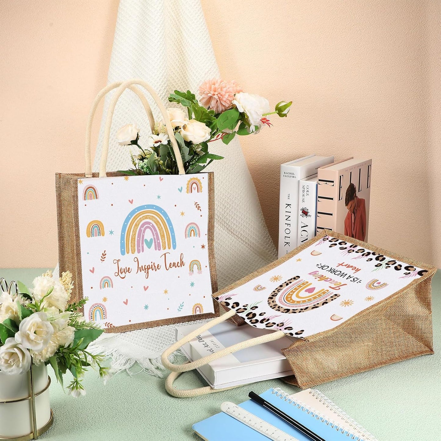 4 Pzas Bolsa Burlap con Asas Regalo Docente