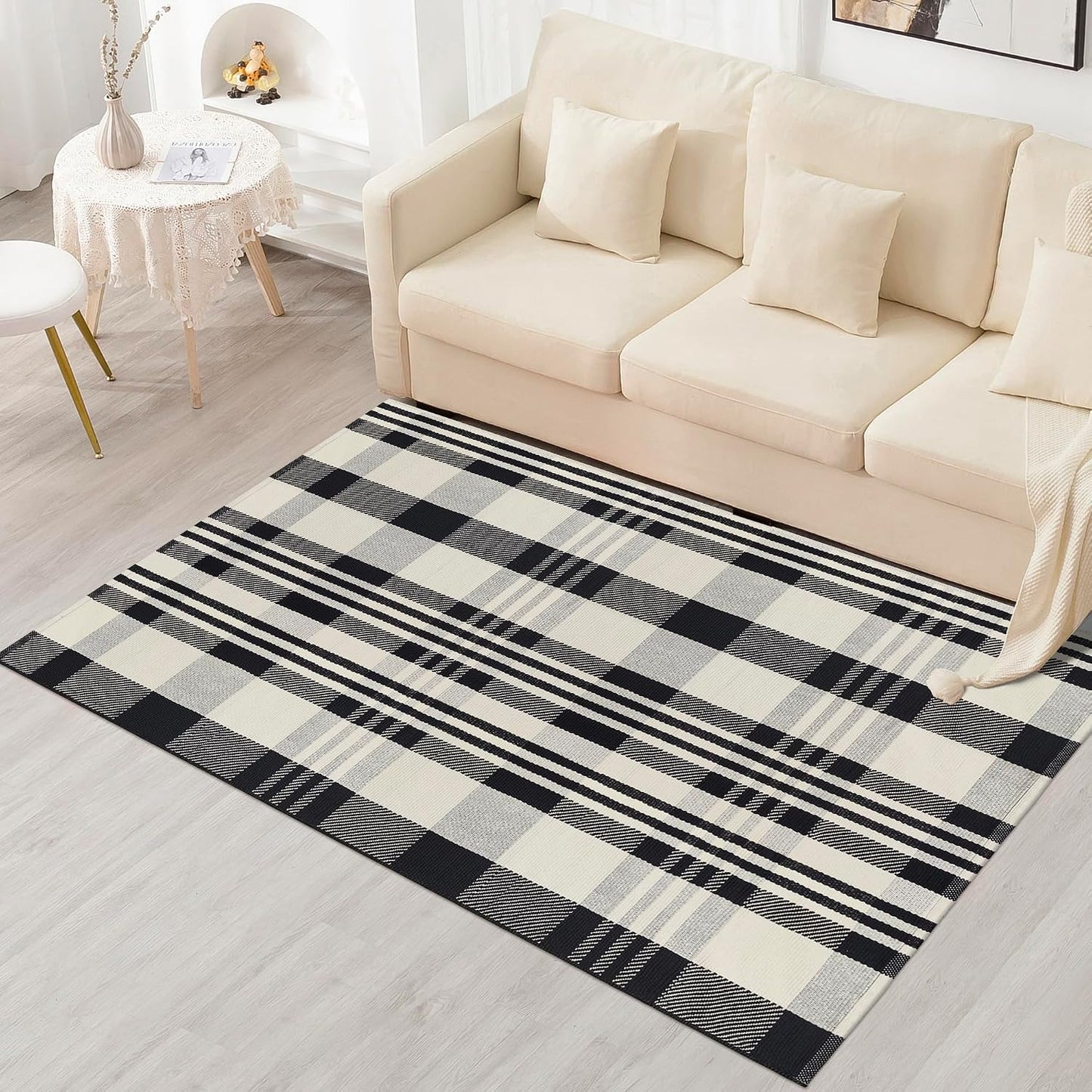 Alfombra cuadros Buffalo 3x5ft algodón tejido puerta porche