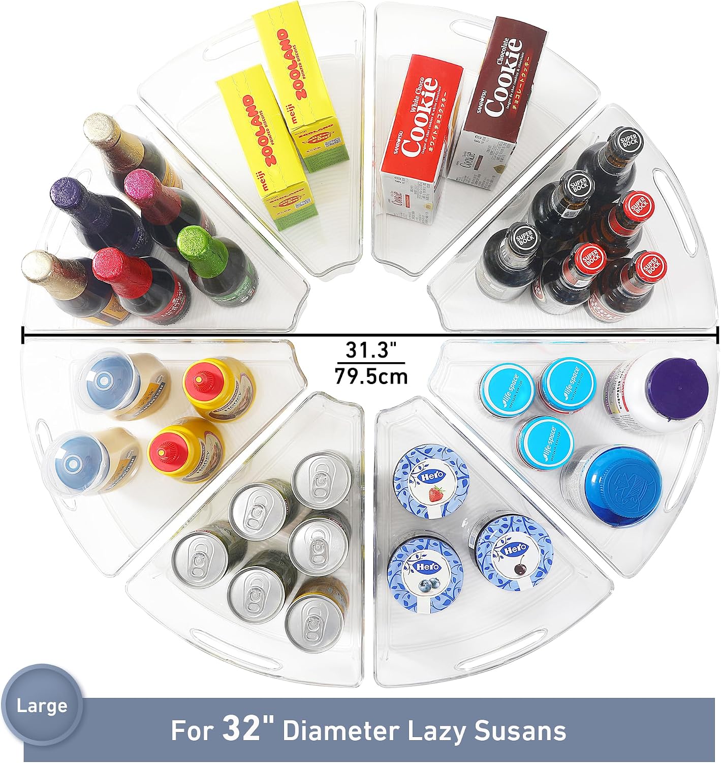 Lazy Susan 32" con contenedores plástico cocina 8 pzas