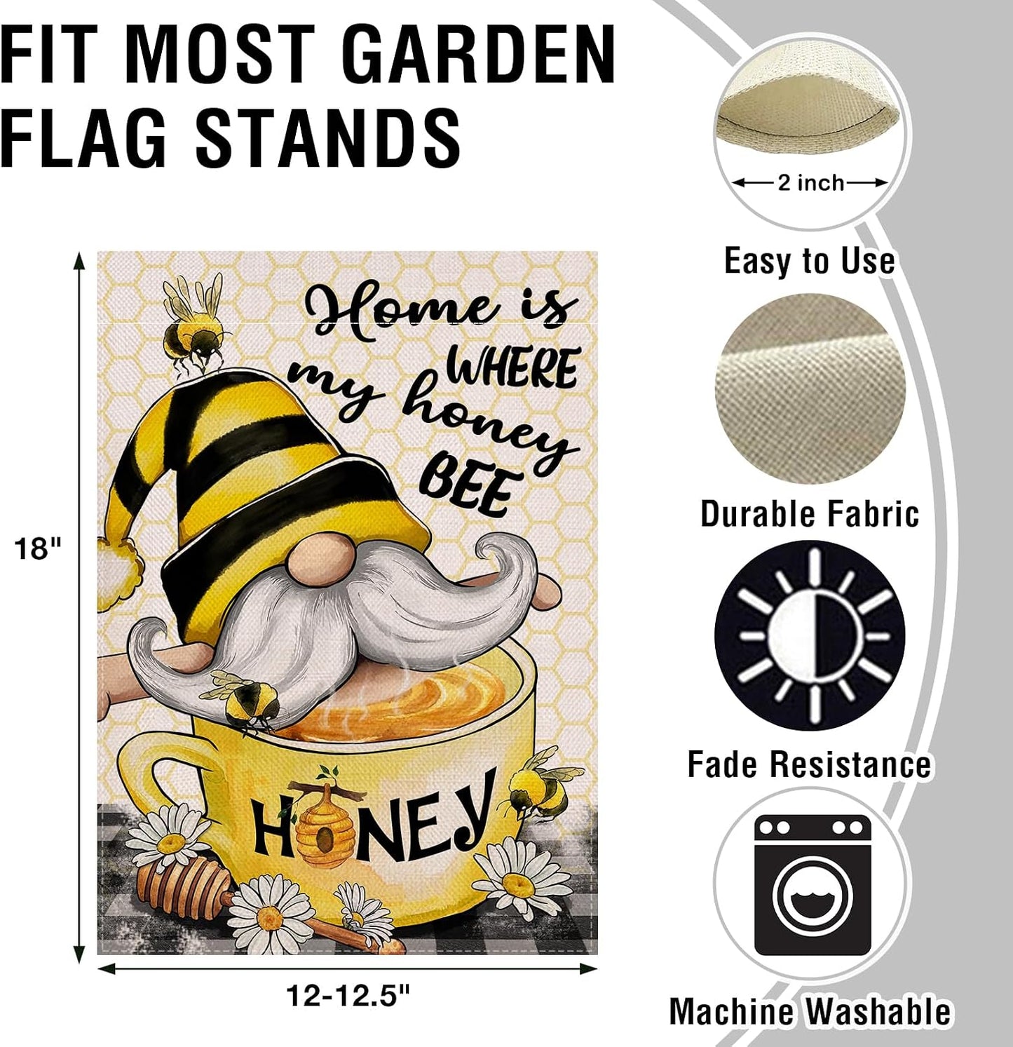 Bandera decorativa jardín 12x18" Gnomo Bumble Bee