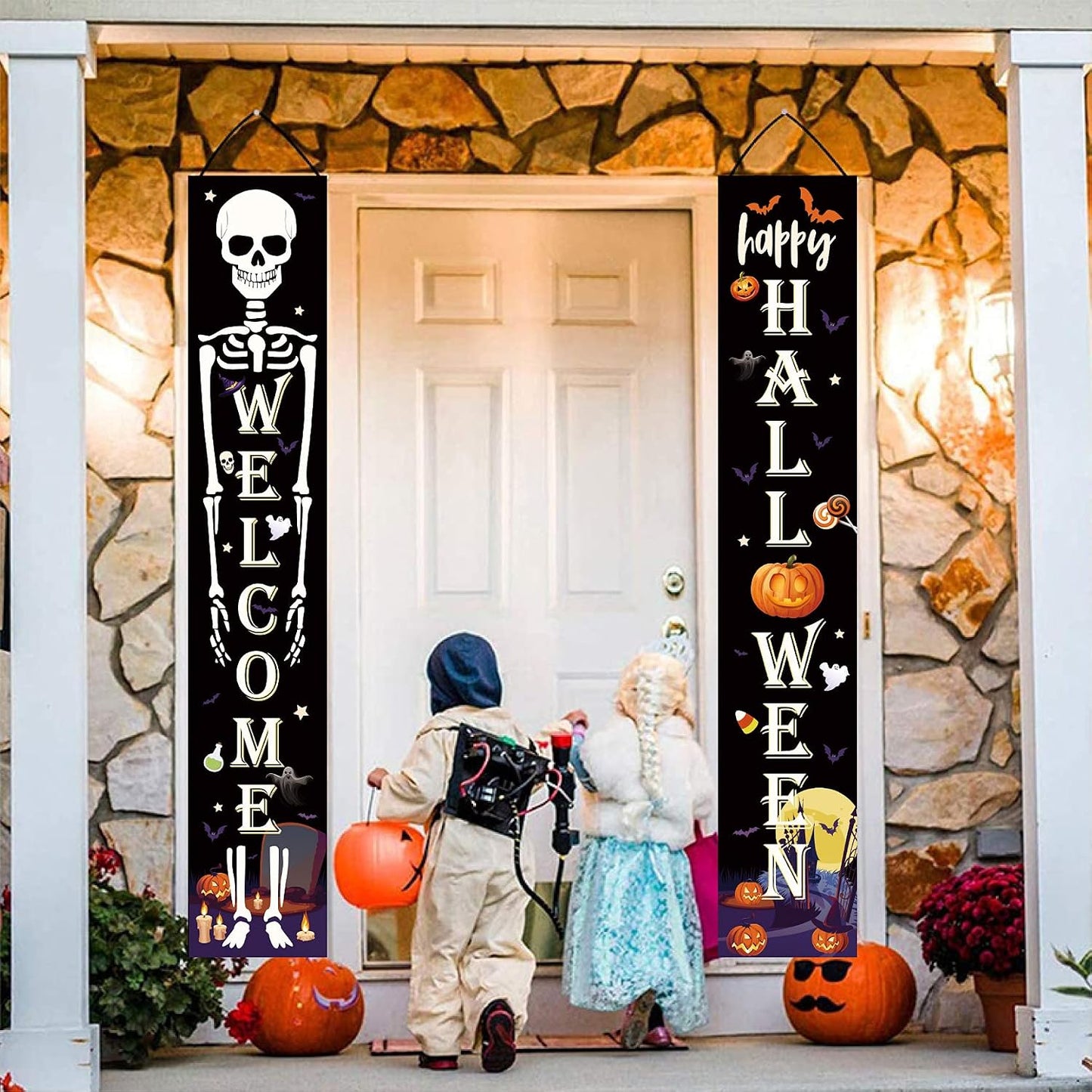 Decoraciones Halloween puerta patio guirnaldas
