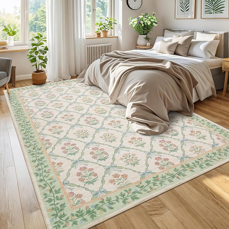 Alfombra lavable sala niña patrón lazo antiderrap