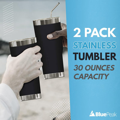 Set 2 Vasos Aislados Acero Inox Doble Pared con Tapas y Popotes