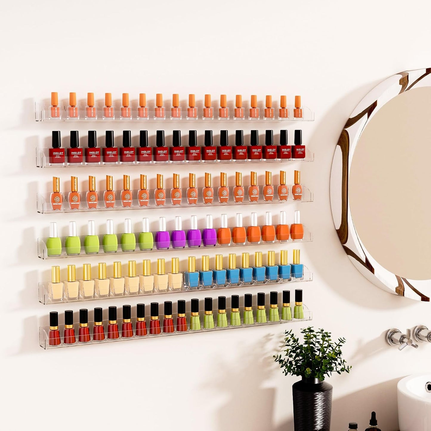 Estante pared transparente 30" set 6 organiz. 192 botellas