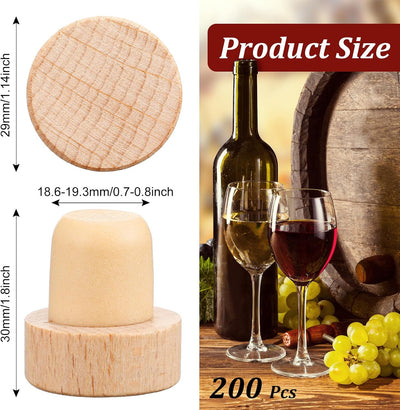 200 Tapones Corcho Forma T Reutilizables Madera Goma para Vino