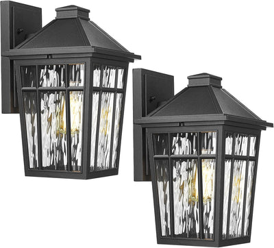 2 Luces Pared Exterior 14pulg Vidrio Ondulado Impermeables
