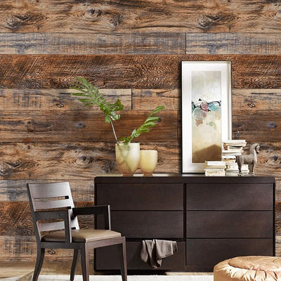 Papel tapiz autoadhesivo madera marrón 17.71x118pulg