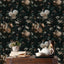 Papel tapiz adhesivo remov. floral oscuro 17.5x393"