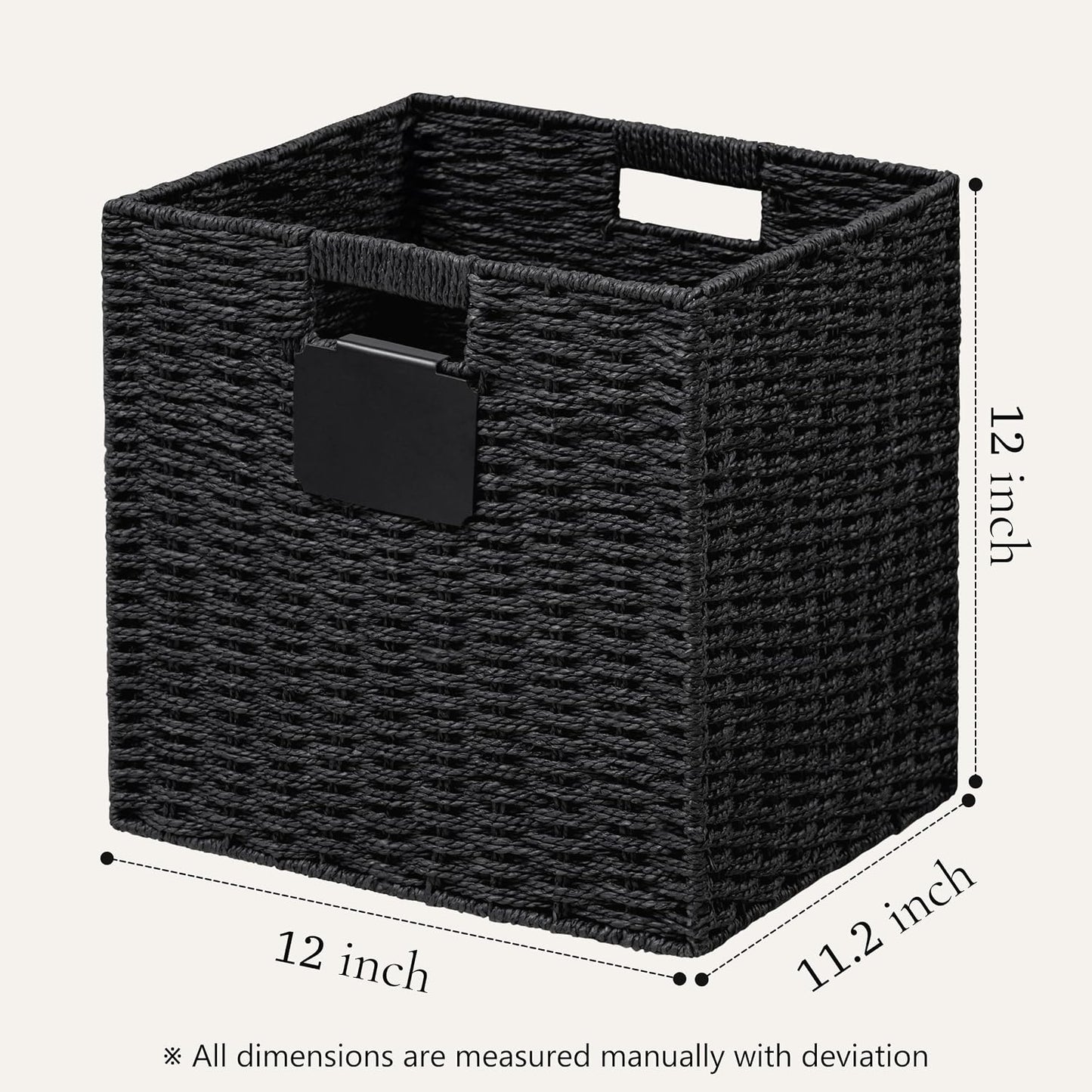 2 Cestas Mimbre 12x12" Plegables con Asa y Etiqueta
