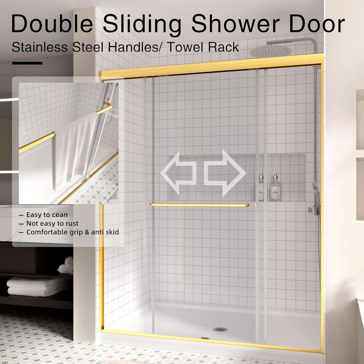 Puerta ducha vidrio deslizante doble 56-60x72pulg 1/4 6mm