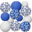 12 Faroles Chinoiserie 12pulg Estampado Porcelana Azul
