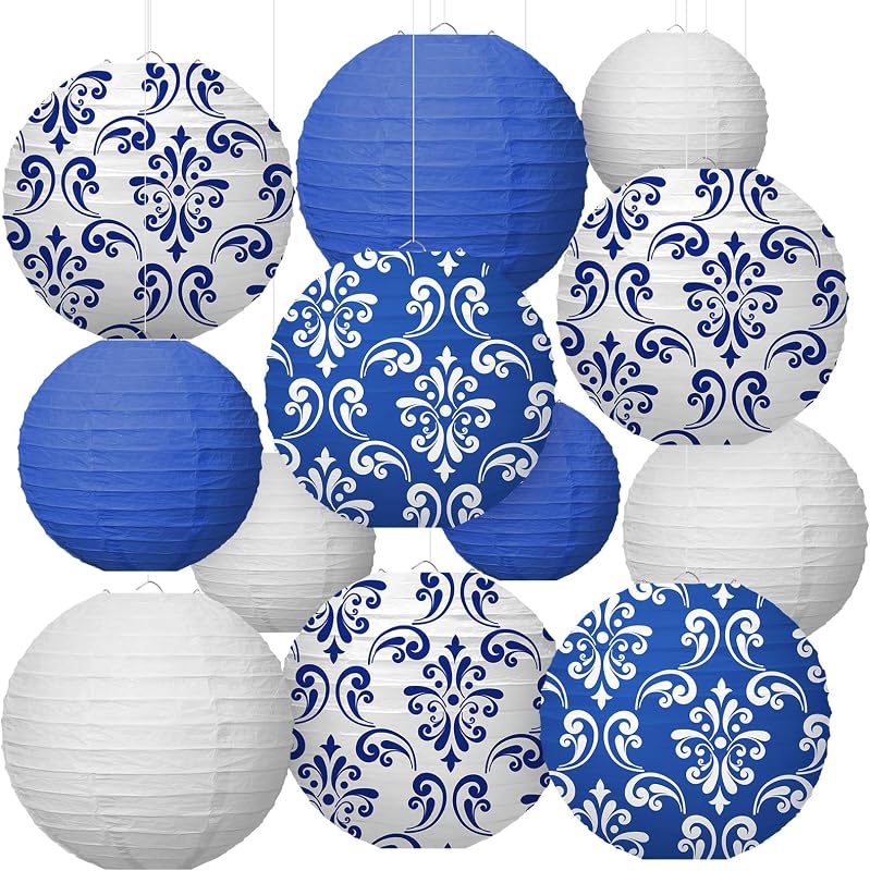 12 Faroles Chinoiserie 12pulg Estampado Porcelana Azul